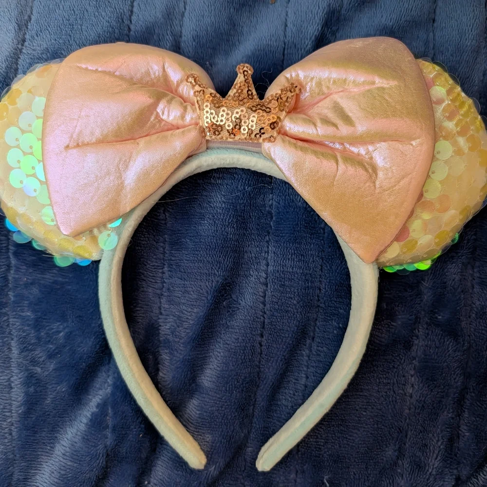 Shimmering Sequin Crown Headband for Kids - Pink and Gold